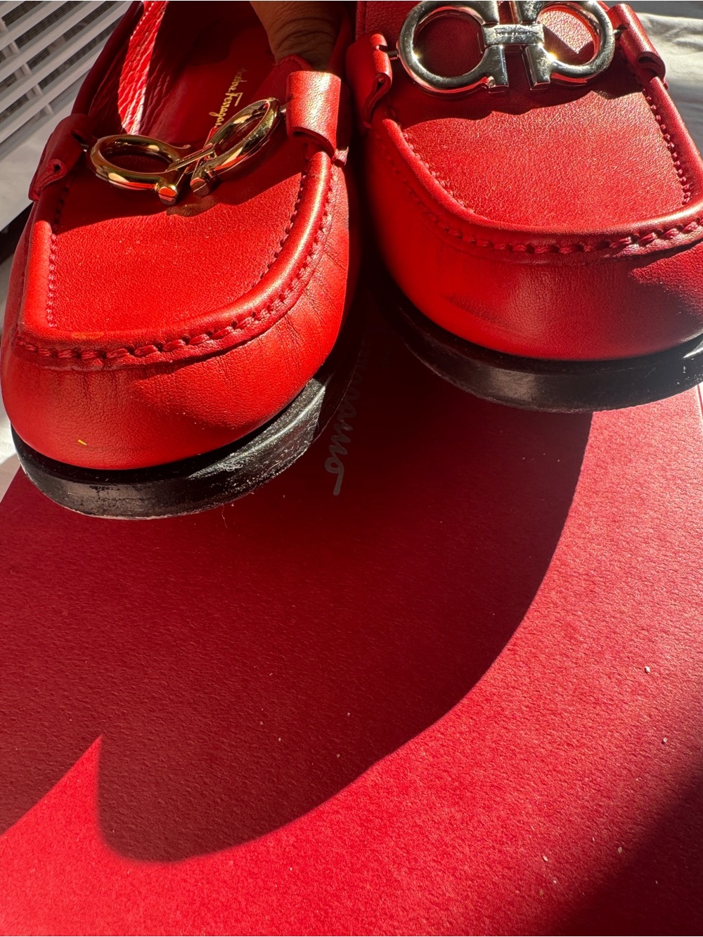 Salvatore Ferragamo Red Leather Vara Bit Loafers with Gold Hardware - Picture 11 of 11